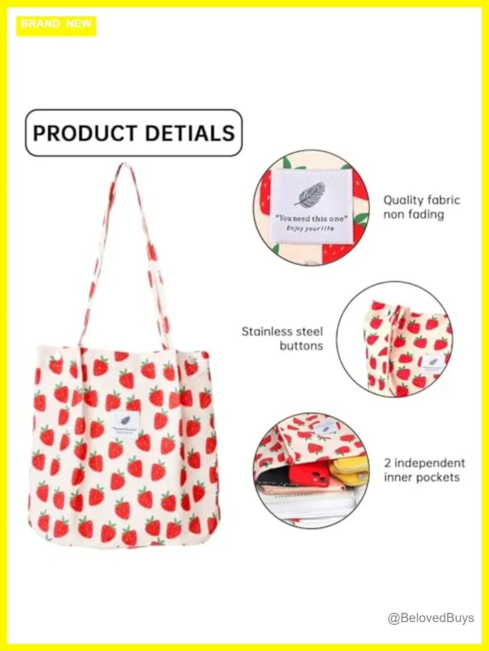 Large Capacity Corduroy Tote Bag with Inner Pockets
